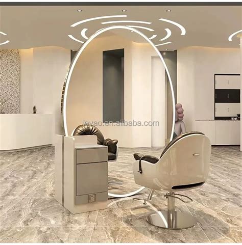 Luxury Gold Salon Mirror With Storage Double Side Oval Styling Station ...