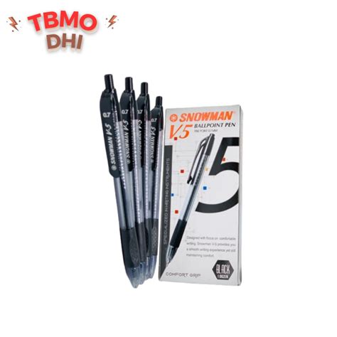 Jual BOLPEN SNOWMAN V 5 Hitam Isi 12 Pcs Pulpen Bolpoin Snowman V5 V