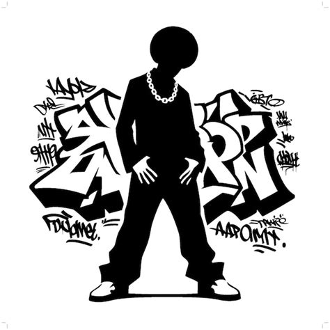 Silueta De Hombre Afro Personas En Graffiti Etiqueta Hip Hop Arte