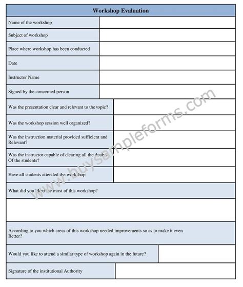 Workshop Evaluation Form Template And Example Buy Sample Forms