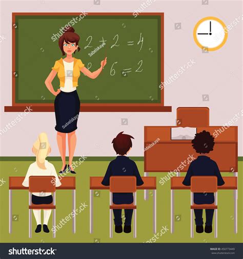 Teacher Pupils Classroom Cartoon Vector Illustration Vector De Stock Libre De Regalías