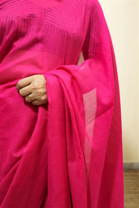 Fuchsia Pink Plain Cotton Saree Bongchong