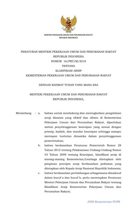 Pdf Peraturan Menteri Pekerjaan Umum Dan Perumahan Klasifikasi