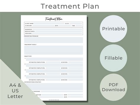 Treatment Plan Template Treatment Plan Counseling Therapy Tools Printable And Fillable Therapy