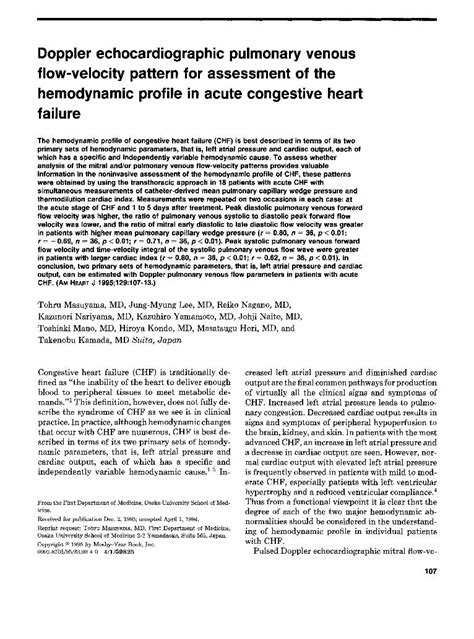 PDF Doppler Echocardiographic Pulmonary Venous Flow Velocity Pattern