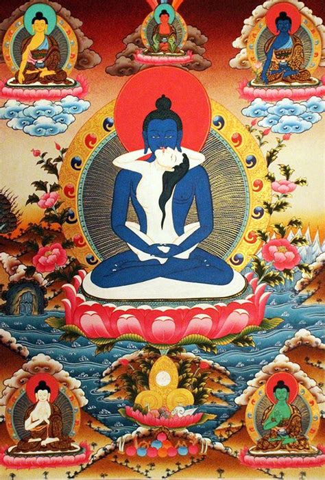 Thankga Painting Of Buddha Samanthabhadra With The Five Dhyani Buddhas