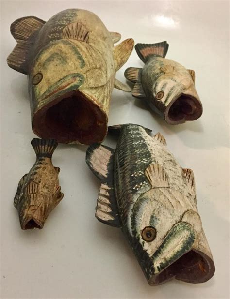 Four American Folk Art Carved Painted Fish Decoy 1950 S