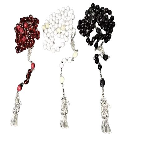 Santa Muerte Rosary Prayer 8Mmtransparent Red Porcelain White Black