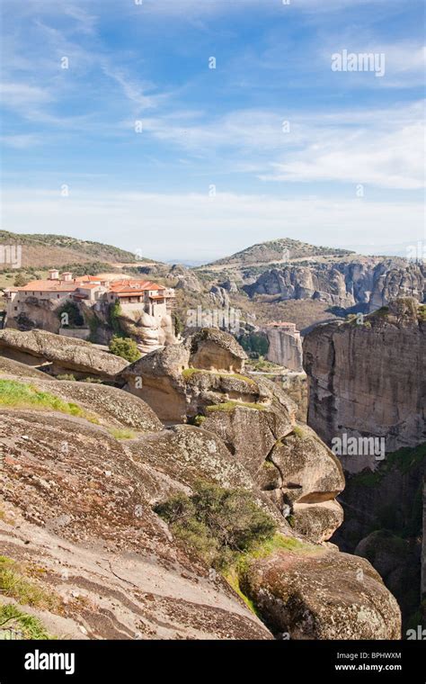 Varlaam And Roussanou Monasteries At Meteora Kalambaka Greece Stock