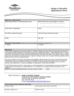 Fillable Online Threeriversparks Adopt A Woodlot Application Form