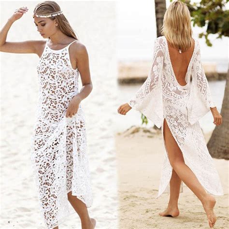 Sexy Beach Dress Pareo Lace Backless Beach Cover Up Tunic Hook Cover Up