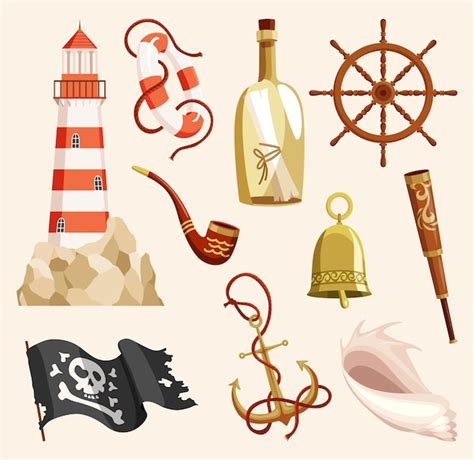 Premium Vector Nautical Elements Lighthouse And Captain Objects Set