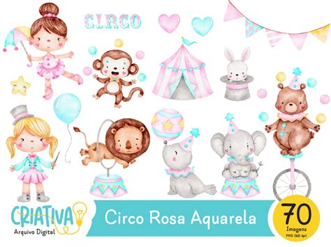 Kit Digital Circo Rosa Aquarela Elo Produtos Especiais