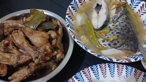 LUNCH SINIGANG SA MISO ULO NG SALMON ADOBONG PAA AT LEEG NG MANOK