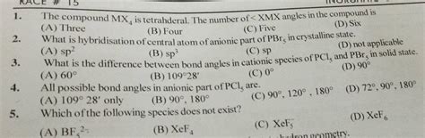 (A) Sp2 between bond angles in cationic and PBr5 in solid state. | Filo