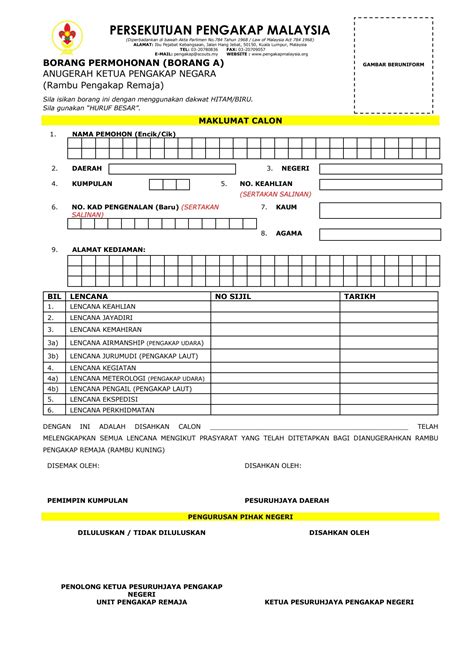 Borang Pencalonan Anugerah Ketua Pengakap Negara