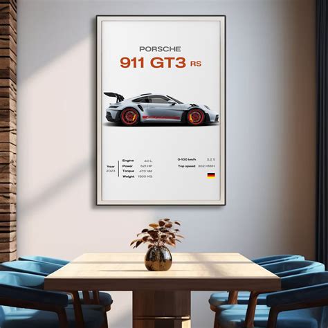 Porsche Gt Rs Poster Mid Century Modern Car Poster Retro