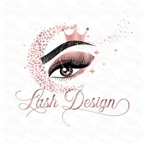 Digital Custom Logo Design Crown Lashes Logo Lashes Beauty Logo Moon Eyelash Logo Rose Gold