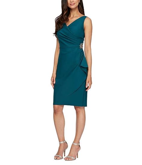 Alex Evenings Surplice V Neck Sleeveless Ruched Brooch Sheath Dress Dillards