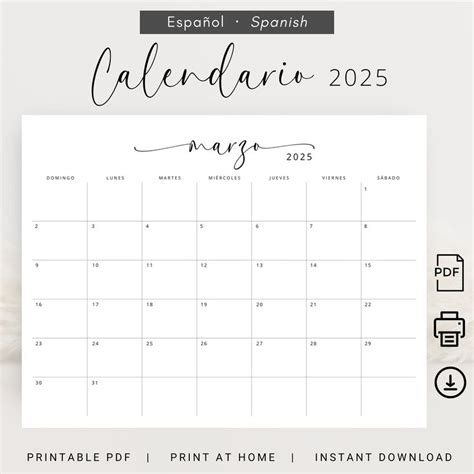 Calendario 2025 Calendario 2025 Mensual Imprimible 2025 Elegante