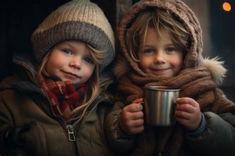 Premium Photo Children Enjoying Hot Chocolate On Winter Day