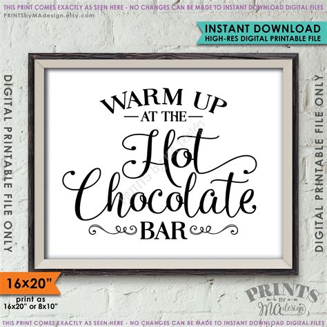 Hot Chocolate Bar Sign Warm Up At The Hot Chocolate Bar Holiday Party Hot Cocoa Sign 8x10