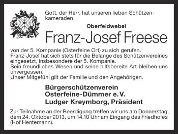 Traueranzeigen Von Franz Josef Freese Om Trauer De