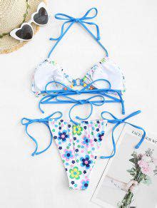 Zaful Floss Floral O Ring Bikini Swimwear In Blue Zaful