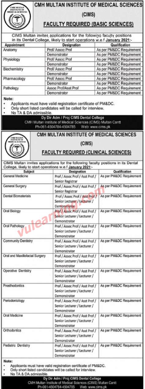 Cmh Multan Institute Of Medical Sciences Cims Multan Jobs For