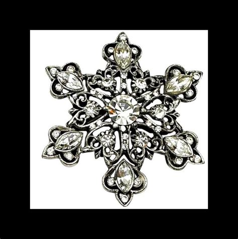 Vintage Sparkling Crystal Snowflake Brooch Pin Etsy