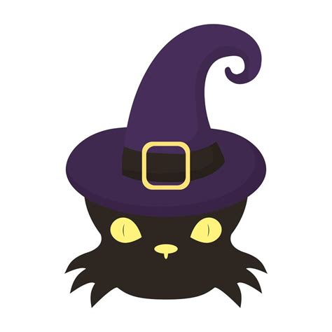 Halloween Cat Black Head Wearing Witch Hat Flat Style Icon 4219049