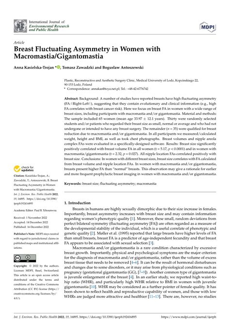 Pdf Breast Fluctuating Asymmetry In Women With Macromastia Gigantomastia