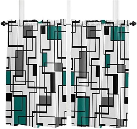 Turquoise Geometry Window Tier Curtains Inches Long Set Of Panels