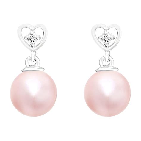 14 Karat White Gold Freshwater Cultured Pearl And Diamond Heart Earrings For Sale At 1stdibs