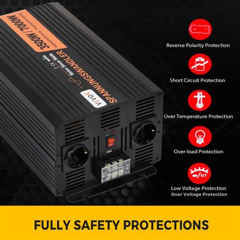 Pure Sine Wave Power Inverter Convenient Durable W Peak W Dc