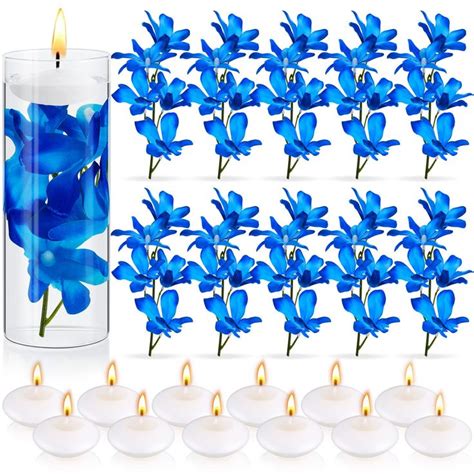 Juexica 28 Pieces Floating Flowers For Centerpieces Blue Orchid