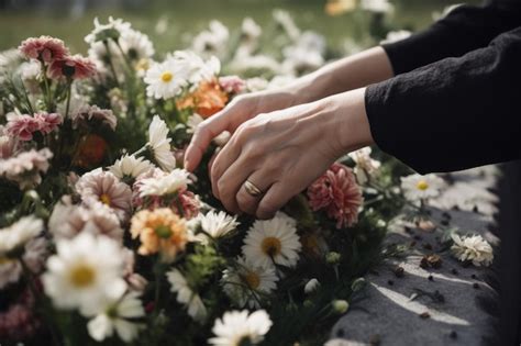 Gros Plan Sur La Main D une Personne Plaçant Des Fleurs Fraîches Sur La