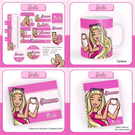 Arquivo De Corte Etiqueta Escolar Barbie Caderno Elo