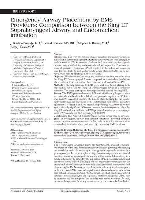 (PDF) Emergency Airway Placement by EMS Providers: Comparison between ...