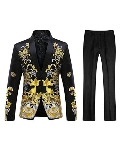 Buy Mens Floral Sequin Embroidered Dress 2 Piece Suit Slim Fit Blazer