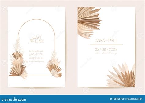 Wedding Invitation Dried Tropical Palm Leaves Flowers Card Dry Pampas Grass Watercolor