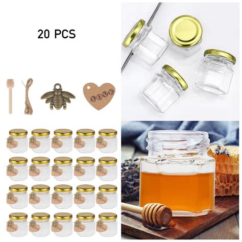 20x Mini Clear Glass Jam Jars Hexagonal Airtight Lid Container 45ml Preserve Pot Ebay