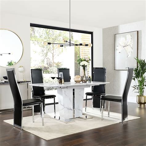 Vienna Extending Dining Table 4 Celeste Chairs White Marble Effect