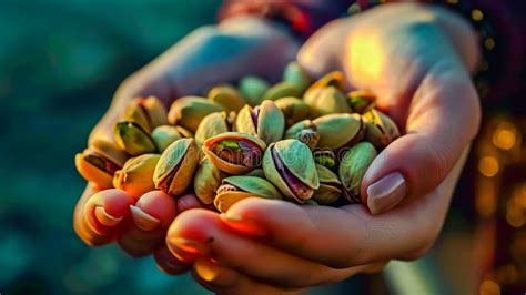 Close Up Of Woman S Hands Holding Pistachio Nuts Stock Illustration