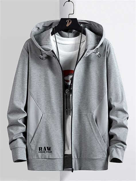 Spring Autumn Men S Zip Up Hoodie Coats Streetwear Black Grey Hooded