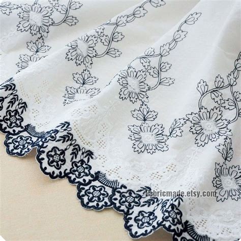 Embroidery Flower Fabric Blue And White Porcelain Floral Embroidered