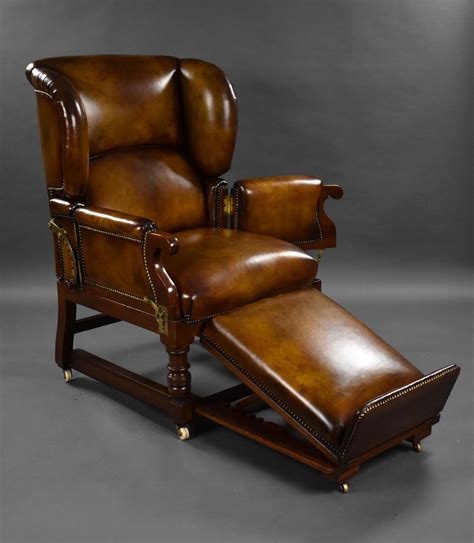 19th Century Victorian Hand Dyed Leather Reclining Chair By Foota