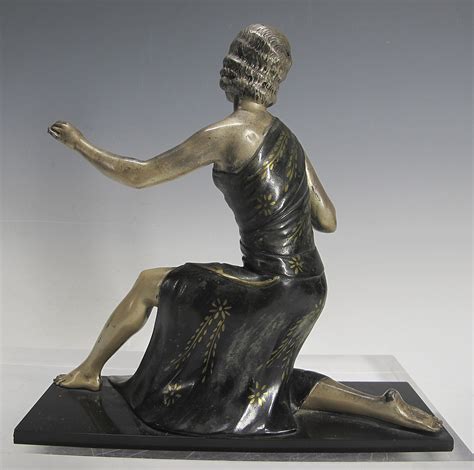 Antique Art Deco Kneeling Woman Gilt Spelter Sculpture Statue Signed