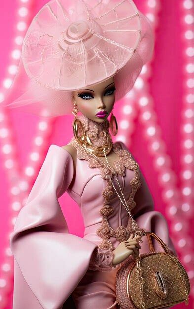 Premium Ai Image A Barbie Doll Wearing A Pink Dress And Hat With A Handbag On Her Shoulder