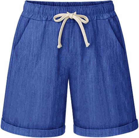 Fuwenni Women S Casual Elastic Waist Shorts Comfy Cotton Bermuda Shorts